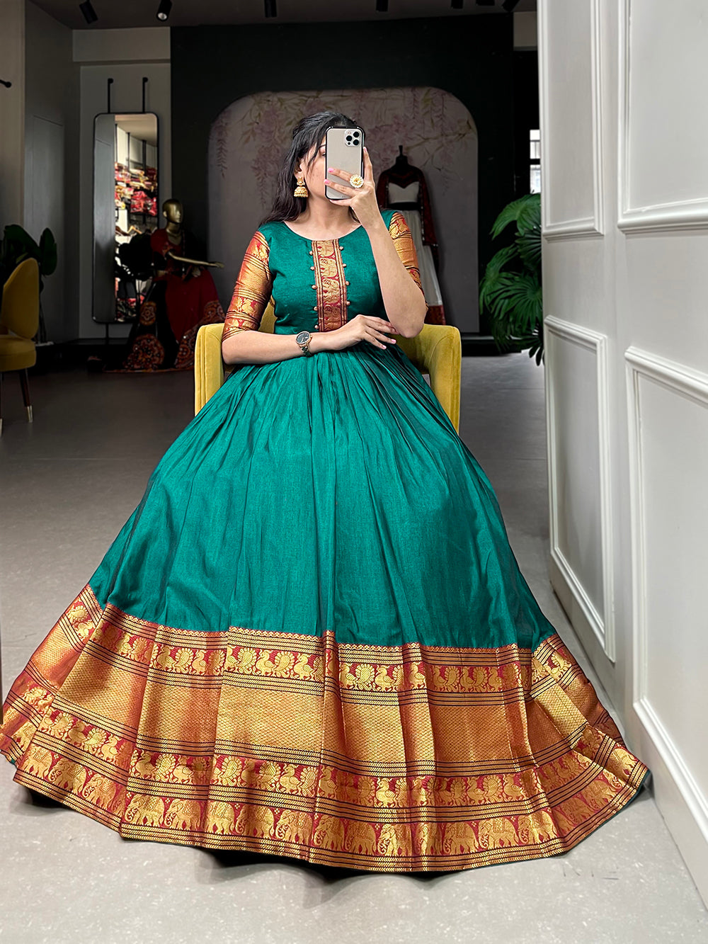 Buy 48/XL Size Anarkali Gown Firozi Green Eid Collection Online for Women  in USA