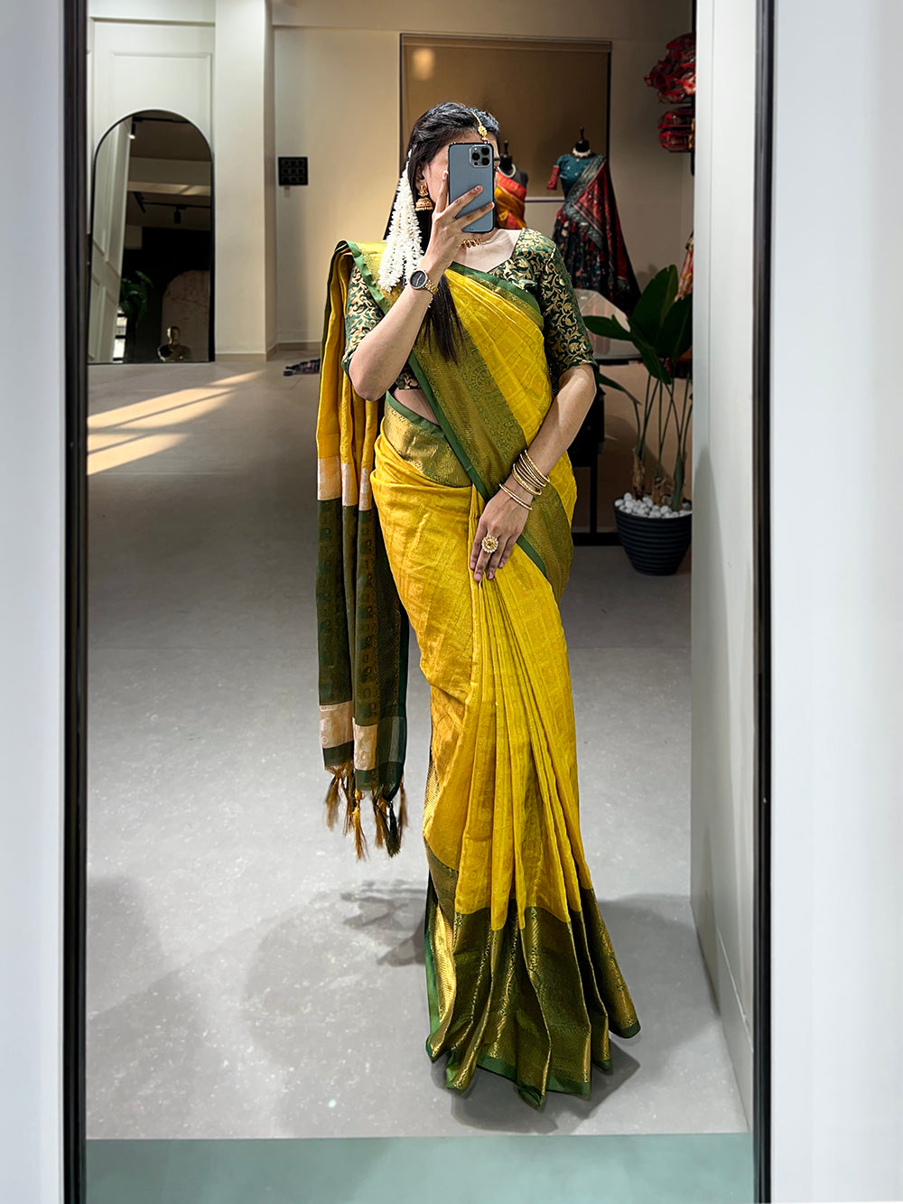 Yellow Color Zari Weaving Work Kanjivaram Saree