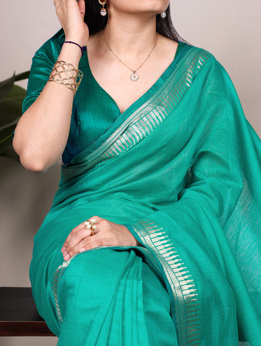 Teal Color Cotton Silk Saree
