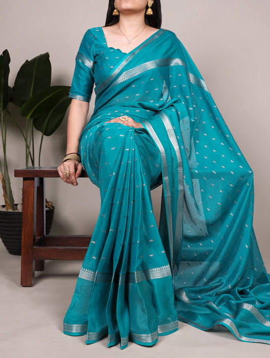 Firozi Color Weaving Work Crepe Saree