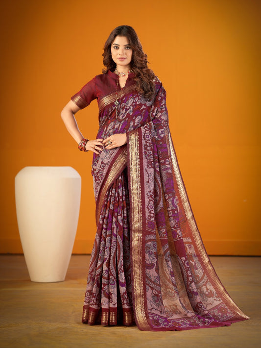 Maroon Color Kalamkari Print Saree