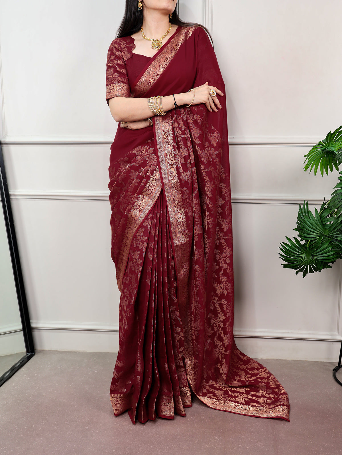 Wedding Wear Poly Cotton Saree with Elegant Zari Weaving Work