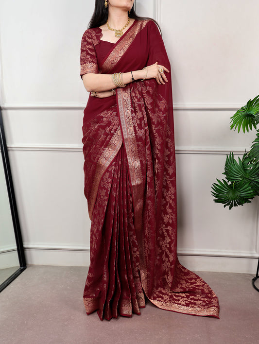 Wedding Wear Poly Cotton Saree with Elegant Zari Weaving Work