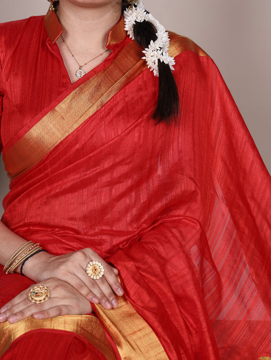 Red Color Zari weaving Work Raw Silk Saree