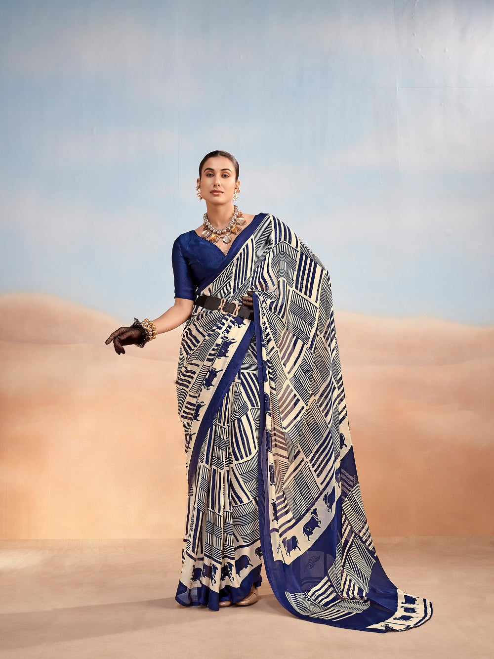 Traditional Wear Navy Blue Color Saree