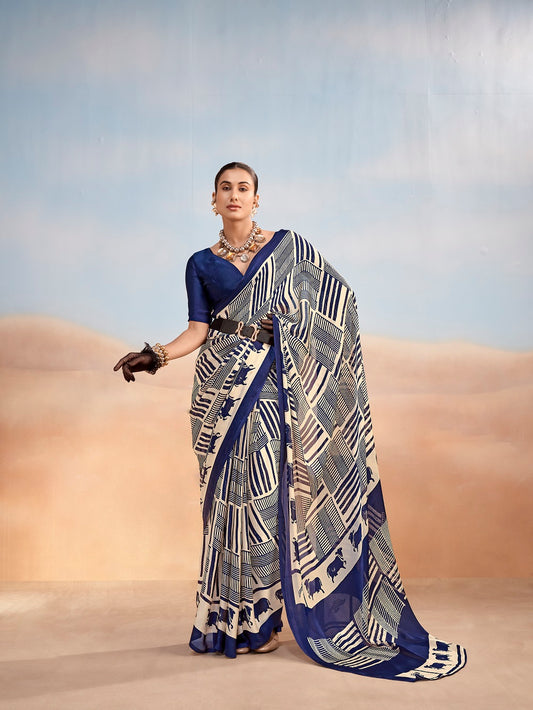 Traditional Wear Navy Blue Color Saree