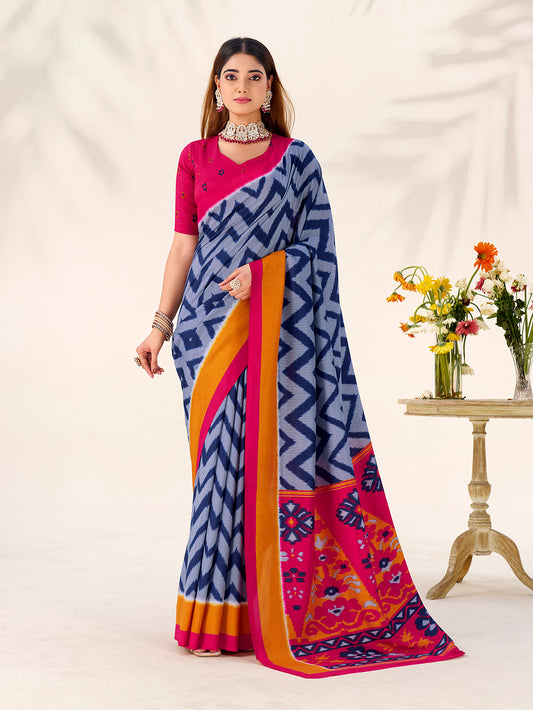 Blue Color Printed Tasar Silk Saree