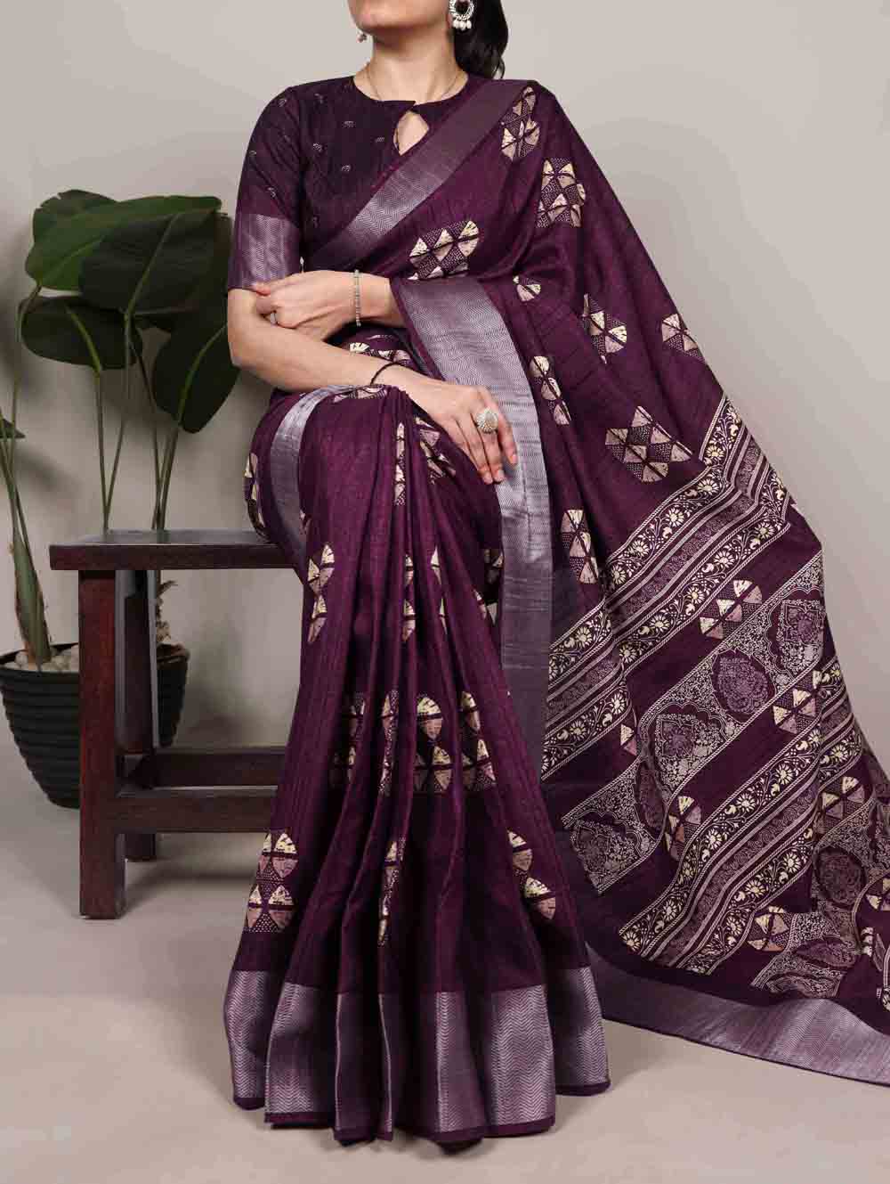 Batik Printed Slub Silk Saree