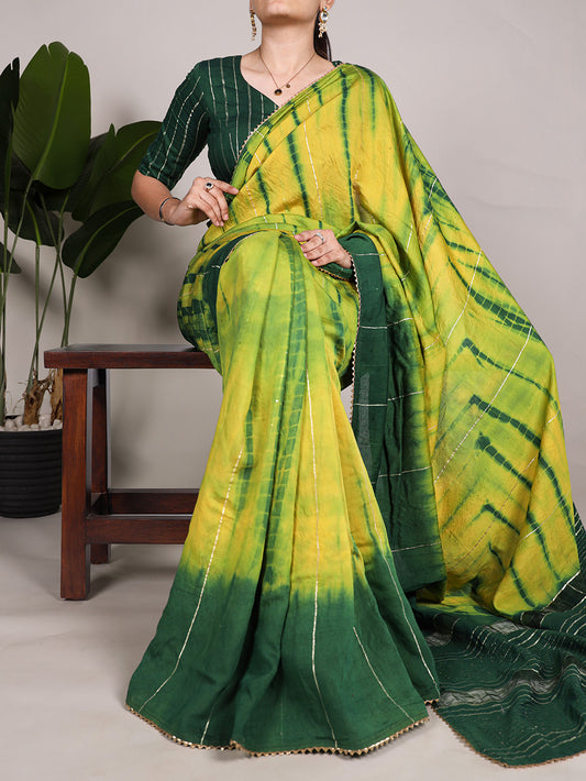 Green Color Sequins With Zari Line Viscose Chanderi Saree