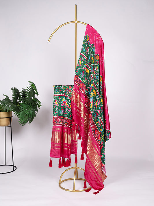 Pink Color Digital Print And Lagadi Patta Gaji Silk Dupatta