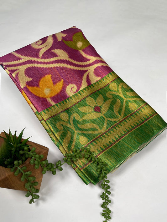 Pink Color Printed Zari Satin (Satin Gota) Saree