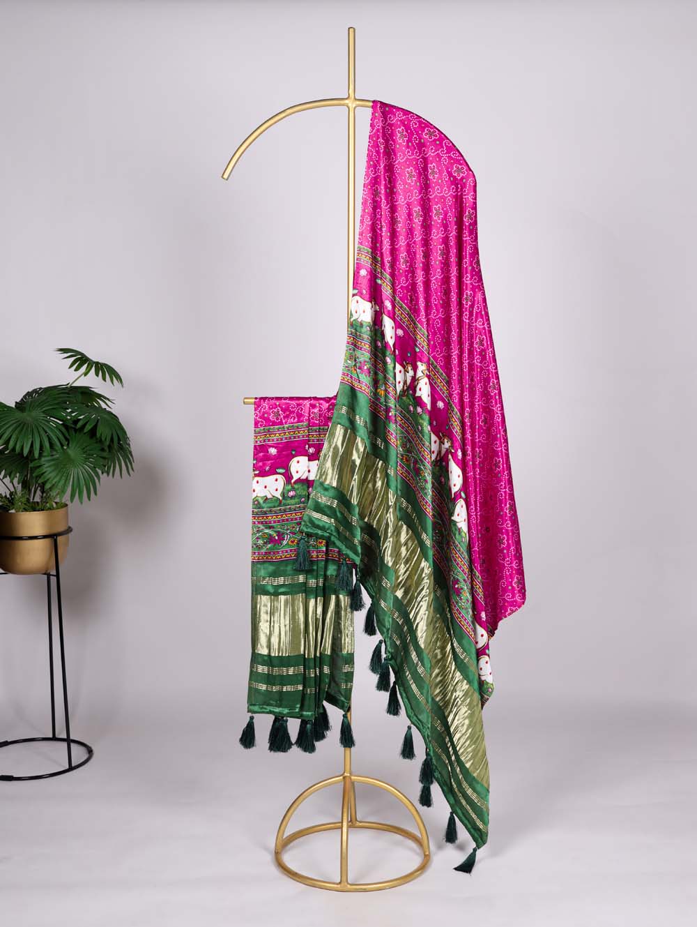 Rani Pink Color Printed Gaji Silk Dupatta