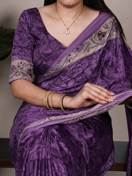 Purple Color Printed Crepe Saree
