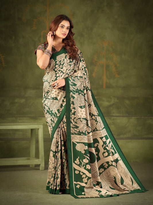 Green Color Kalamkai Print Saree