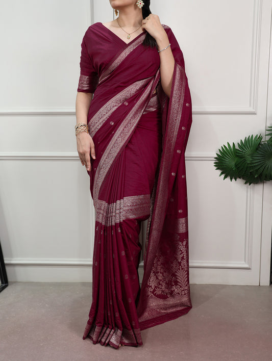 Burgundy Color Zari Weaving Work Saree