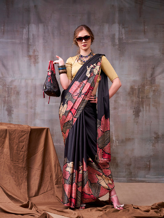 Black Color Printed Fancy Saree