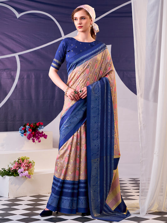Navy Blue Color Tasar Silk Saree