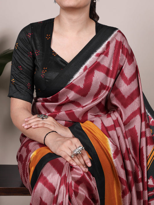 Maroon Color Printed Tasar Silk Saree