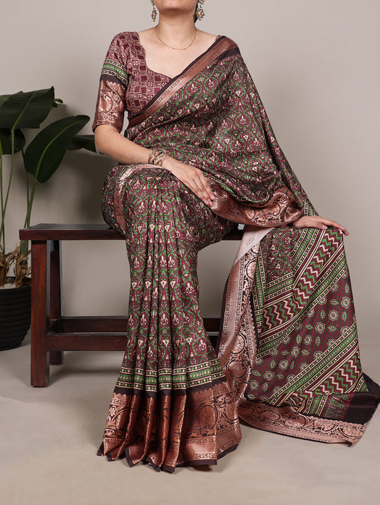 Brown Color Printed Saree