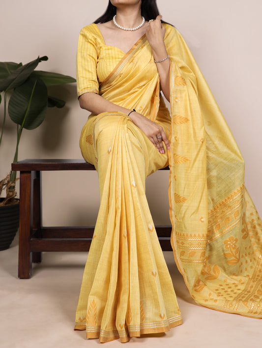 Yellow Color Festive Wear Cottn Silk Saree