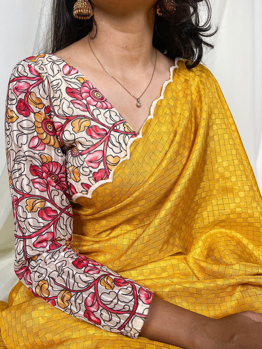 Yellow Color Arca Work Gadhawal Chex Women Wear Saree