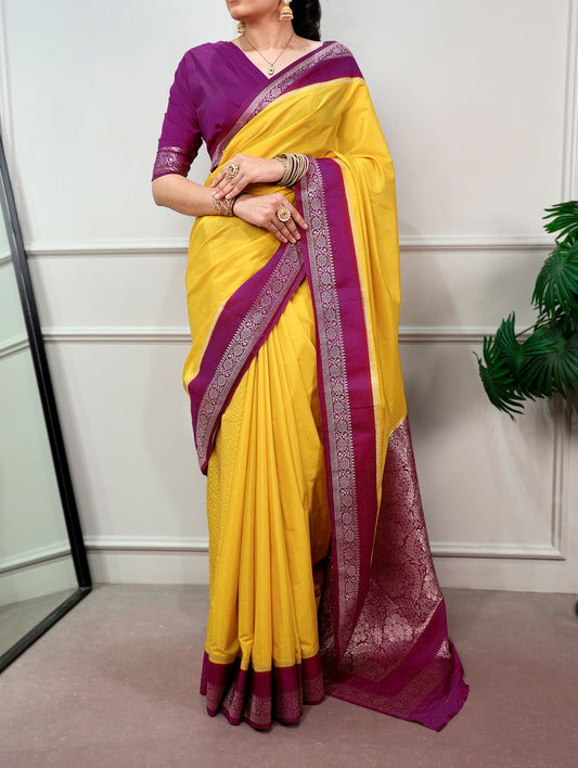Yellow Color Mysore Crepe Saree