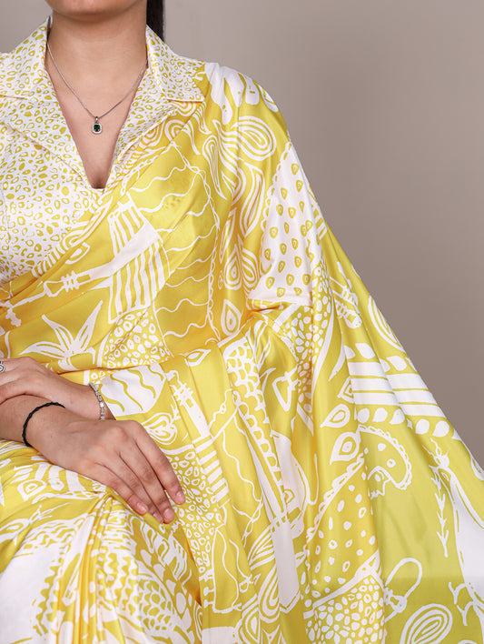 Yellow Color Printed Saree