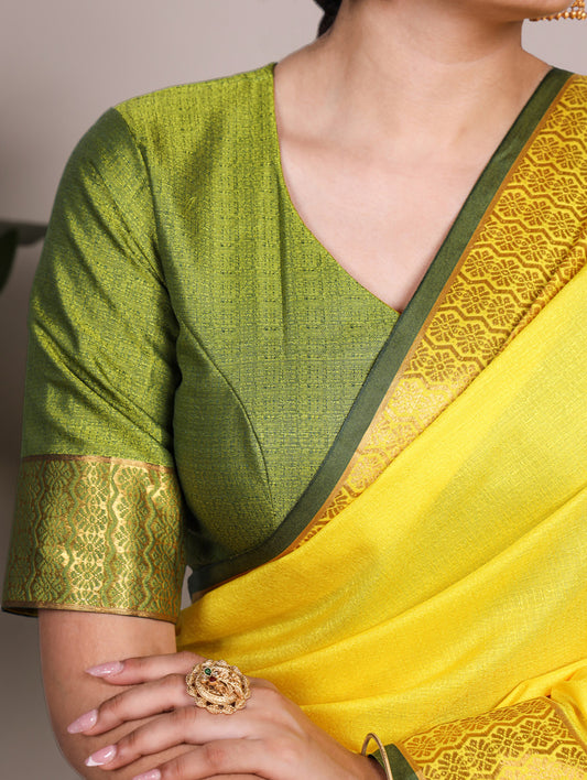 Yellow Color Zari Weaving Work Poly Cotton Saree By Yana Fab