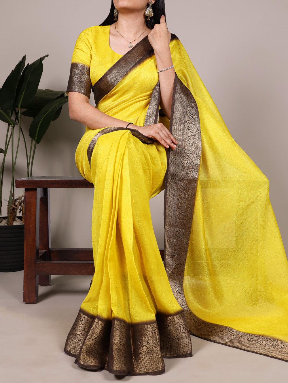 Yellow Color Zari Weaving Work Marsh Mello Saree