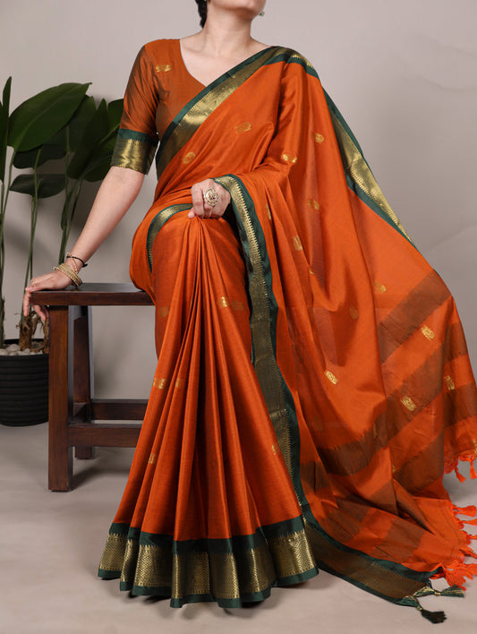 Orange Color Weaving Work With Paithani Concept Cotton Silk Saree