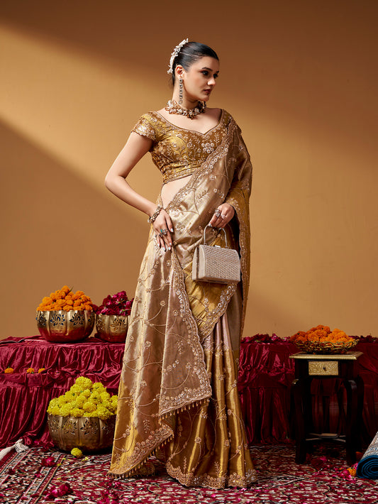 Elegant Designer Saree with Embroidery and Tube Beads Work