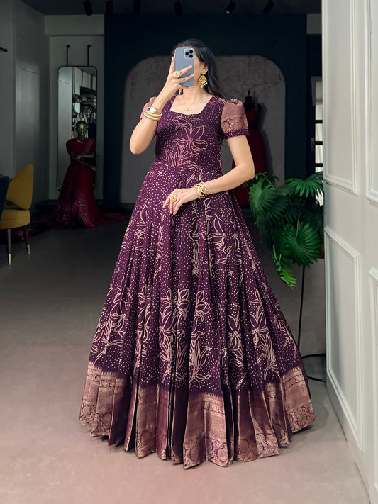Kota Check Bandhej Print Long Gown For Women