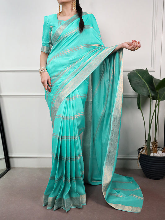 Gujarati Wear Sky Blue Color Saree
