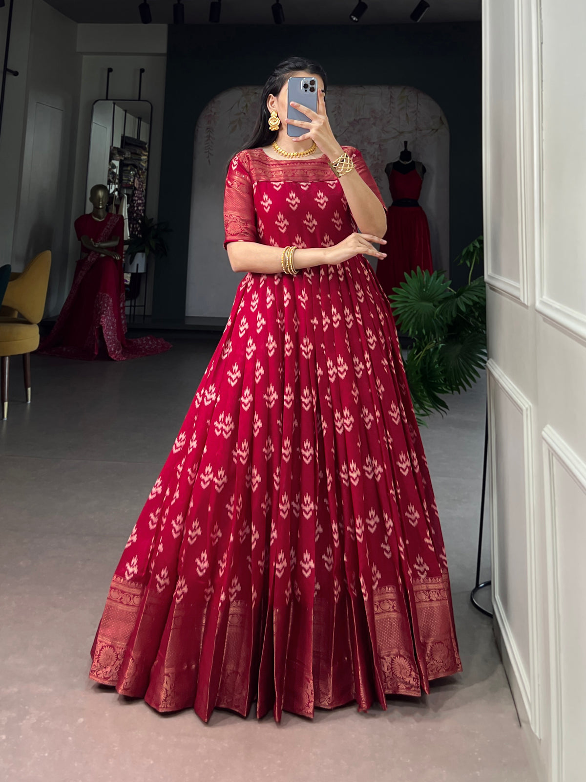 Red Color Fesival Wear Long Dress