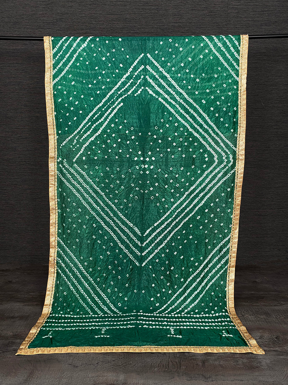 Green Color Lace Border Original Bandhej Silk Dupatta