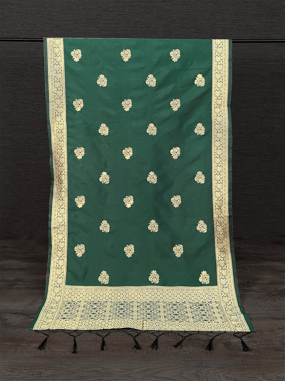 Green Color Weaving Zari Work Jacquard Silk Dupatta
