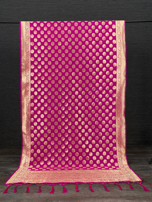 Rani Pink Weaving Zari Work Jacquard Paithani Dupatta With Tassels