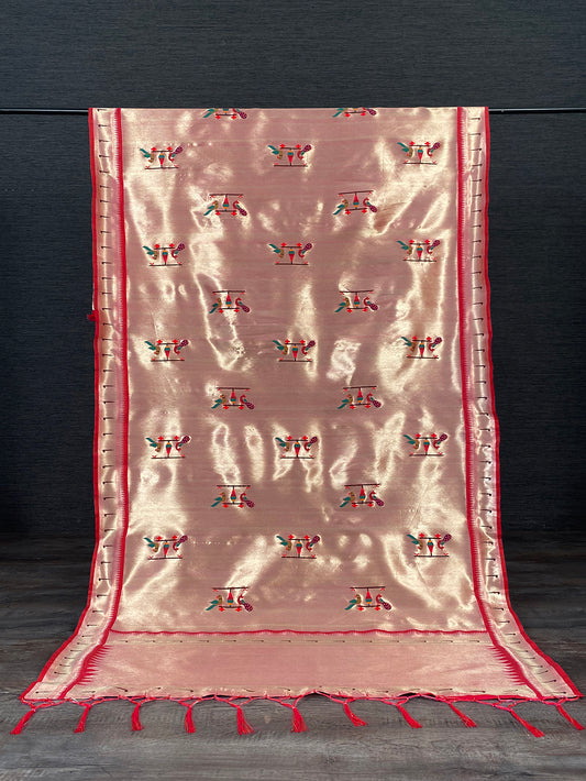 Red Color Weaving Zari Work Jacquard Paithani Dupatta With Tassels