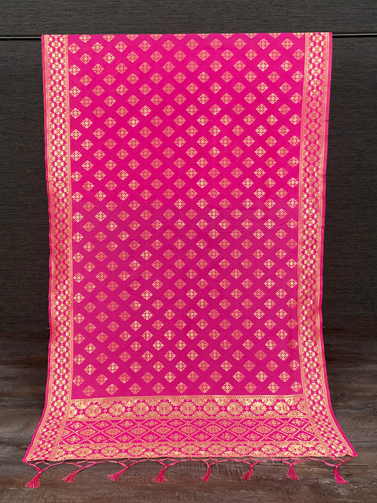 Pink Color Weaving Zari Work Jacquard Dupatta With Tassels