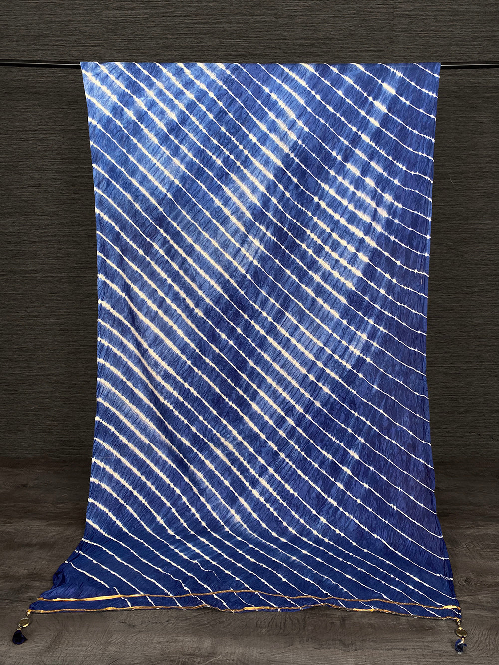 Navy Blue Color Gota Patti Border Leheriya Bandhej Dupatta
