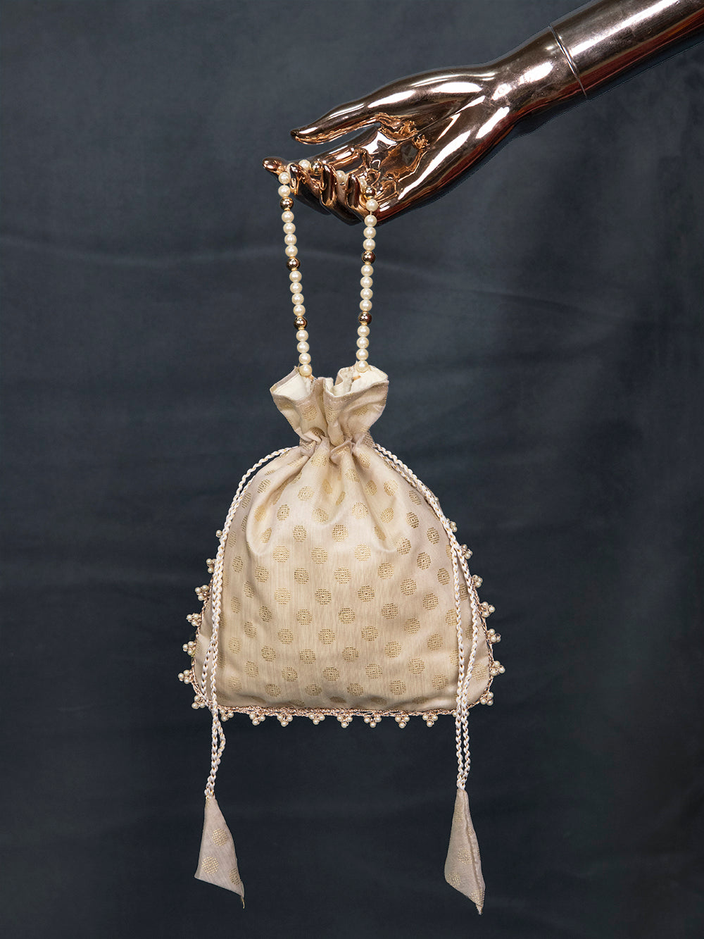 Off White Foil Printed Chanderi Batwa
