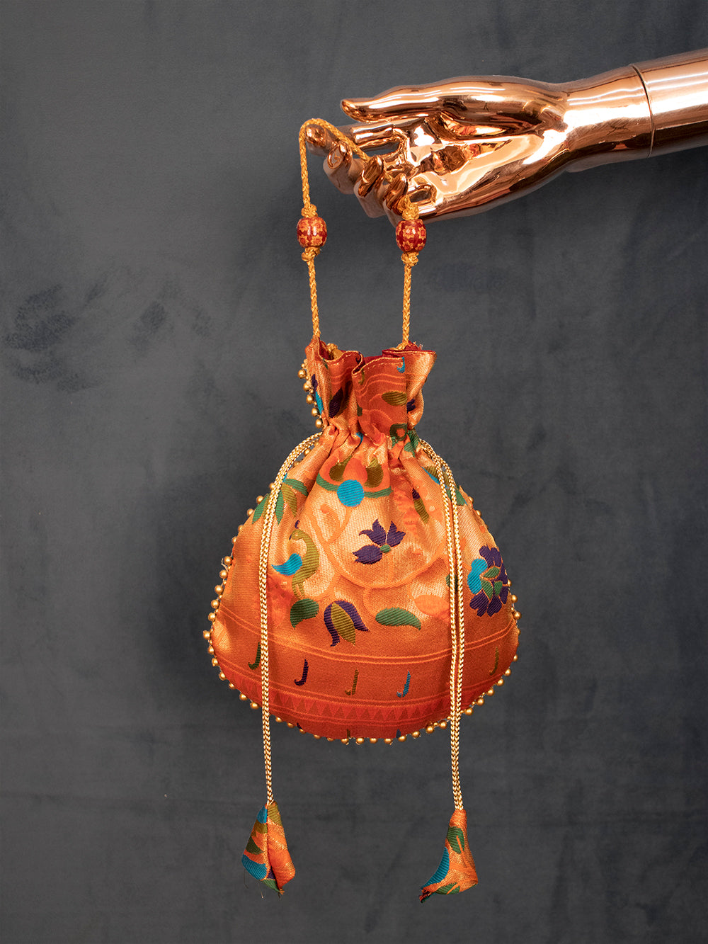 Orange Color Weaving Zari Work Silk Paithani Batwa