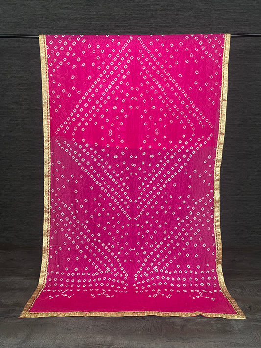 Pink Color Lace Border Original Bandhej Silk Dupatta
