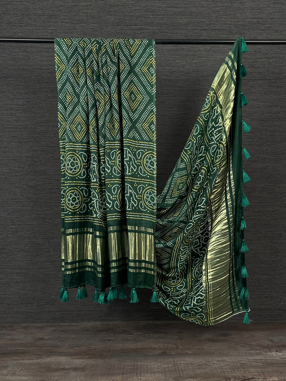 Green Color Digital Patola Printed Pure Gaji silk Dupatta With Tassels