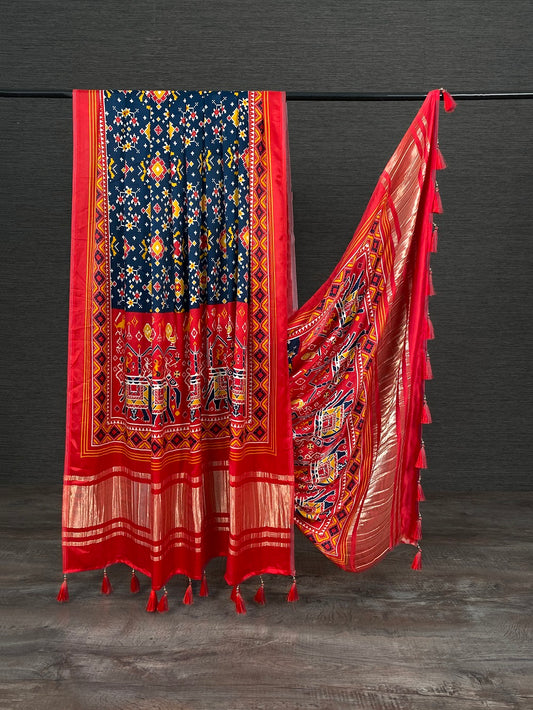 Multi Color Digital Patola Printed Pure Gaji silk Dupatta With Tassels