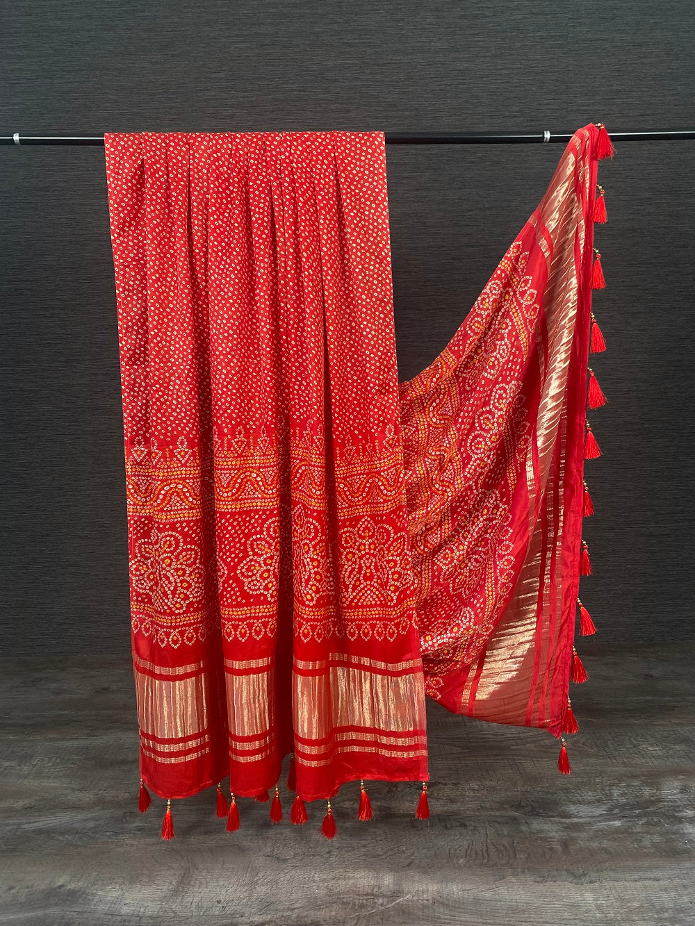 Red Color Digital Patola Printed Pure Gaji silk Dupatta With Tassels