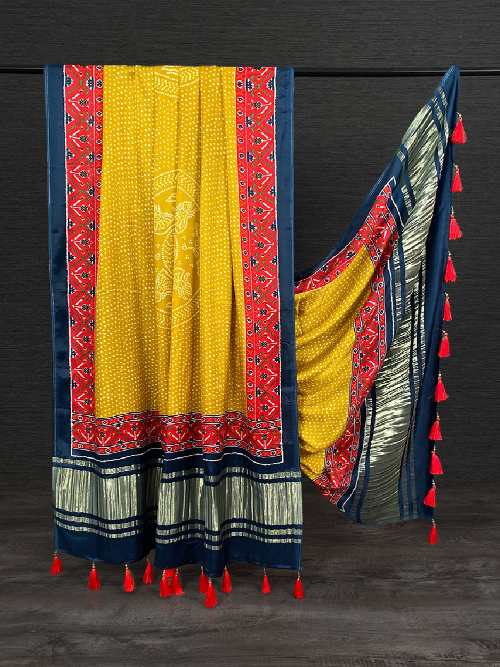 Yellow Color Digital Patola Printed Pure Gaji silk Dupatta With Tassels