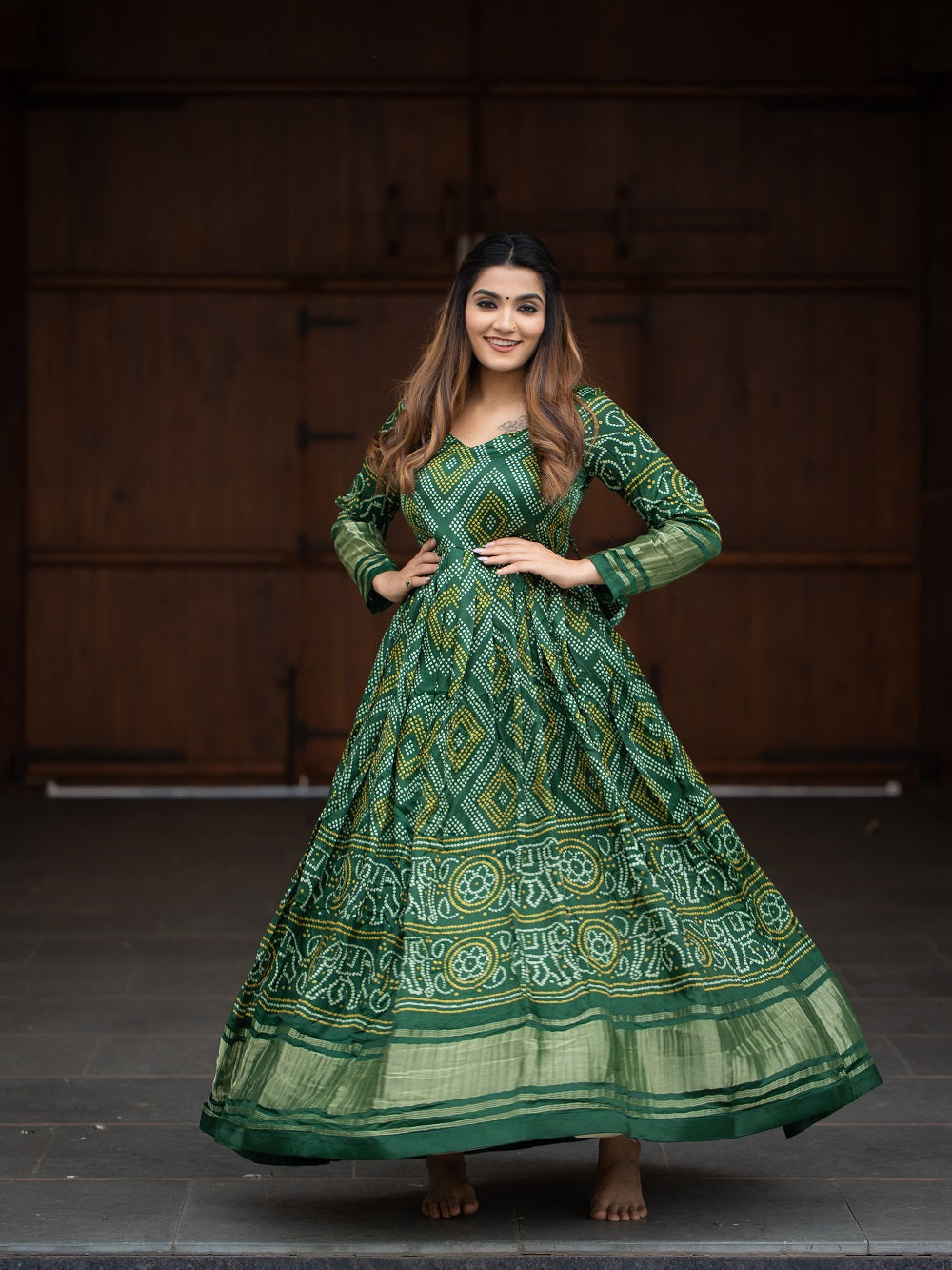 Dark green discount silk gown