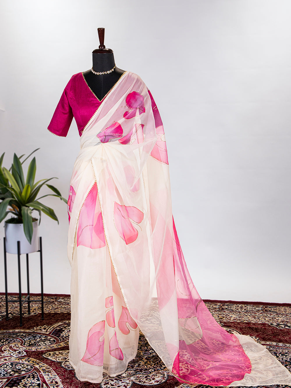 Baby Pink Color Digital Floral Printed Organza Saree