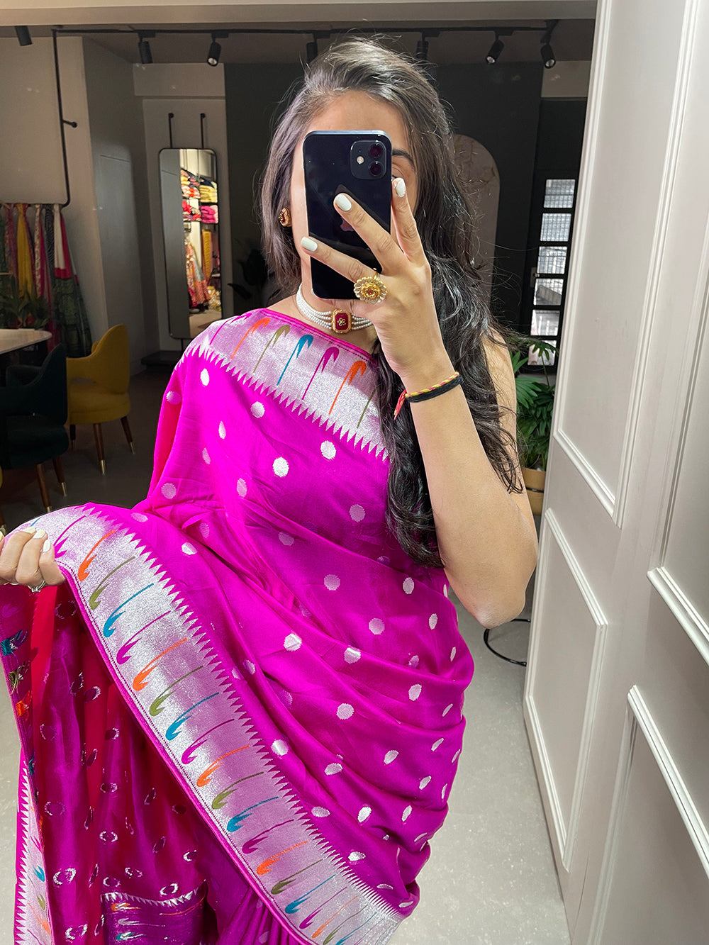 Pink Color Zari Weaving Work Pure Viscose Saree